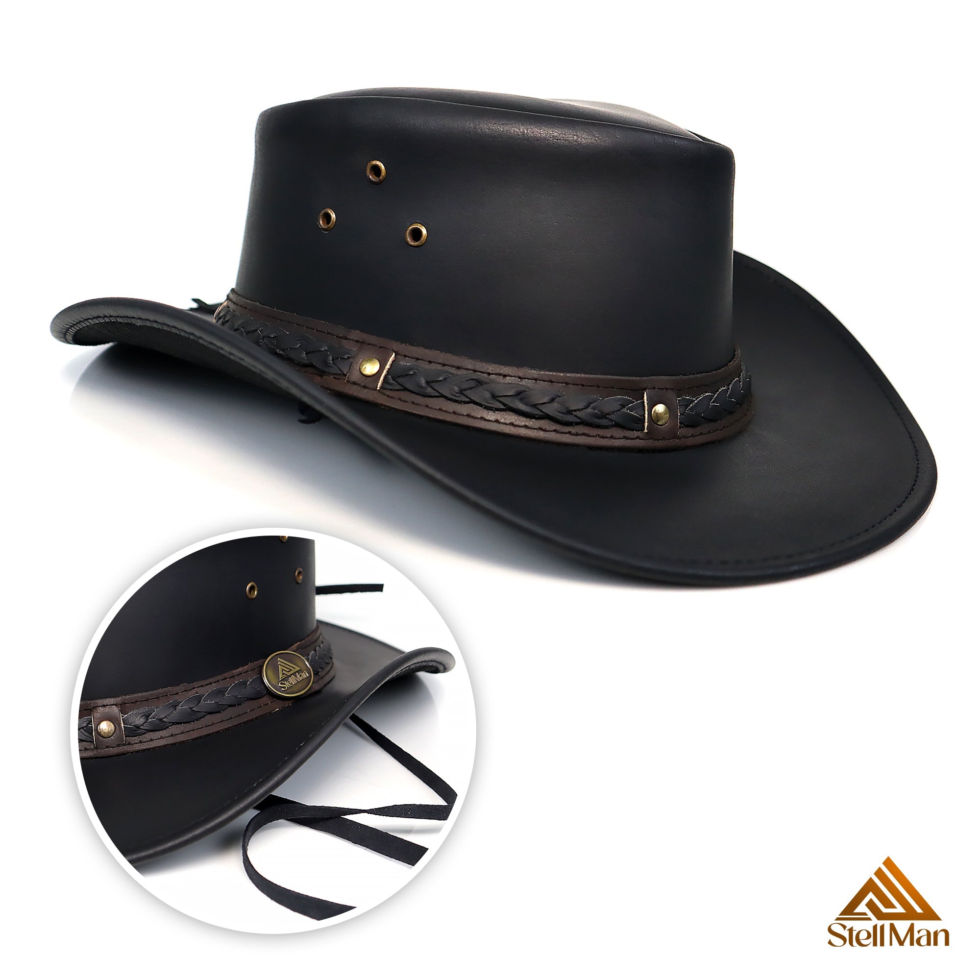 The Rawhide – Black Leather Cowboy Hat