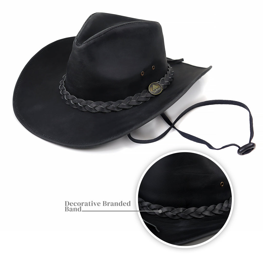 The Tucson – Black Braided Band Leather Cowboy Hat