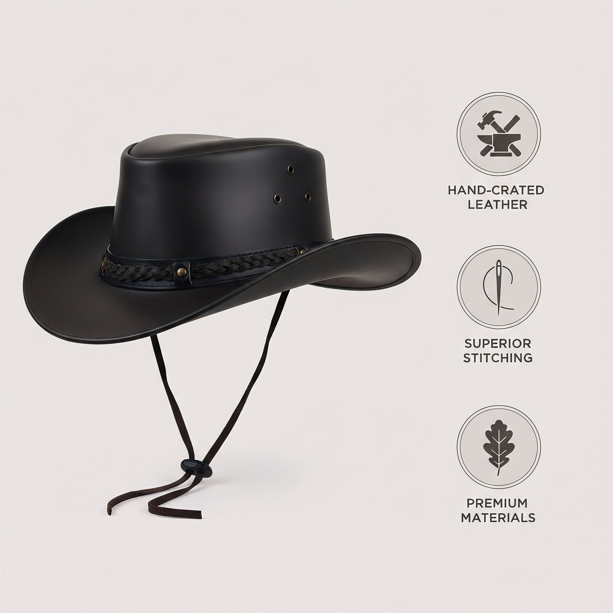 The Rawhide – Black Leather Cowboy Hat