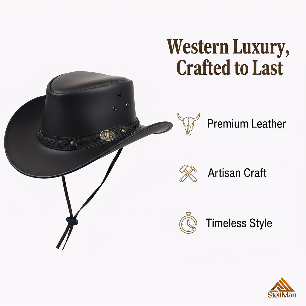 The Rawhide – Black Leather Cowboy Hat