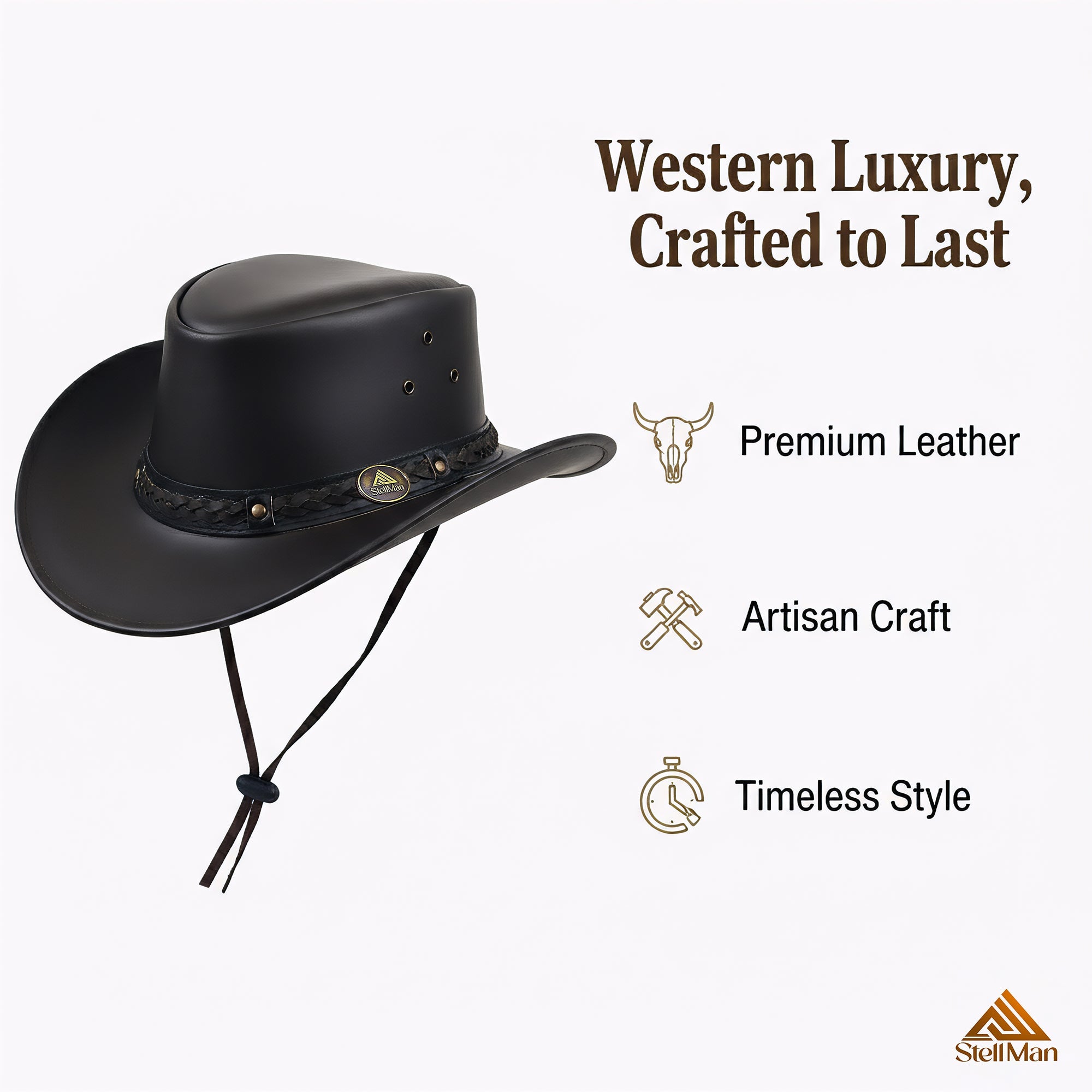 The Rawhide – Black Leather Cowboy Hat
