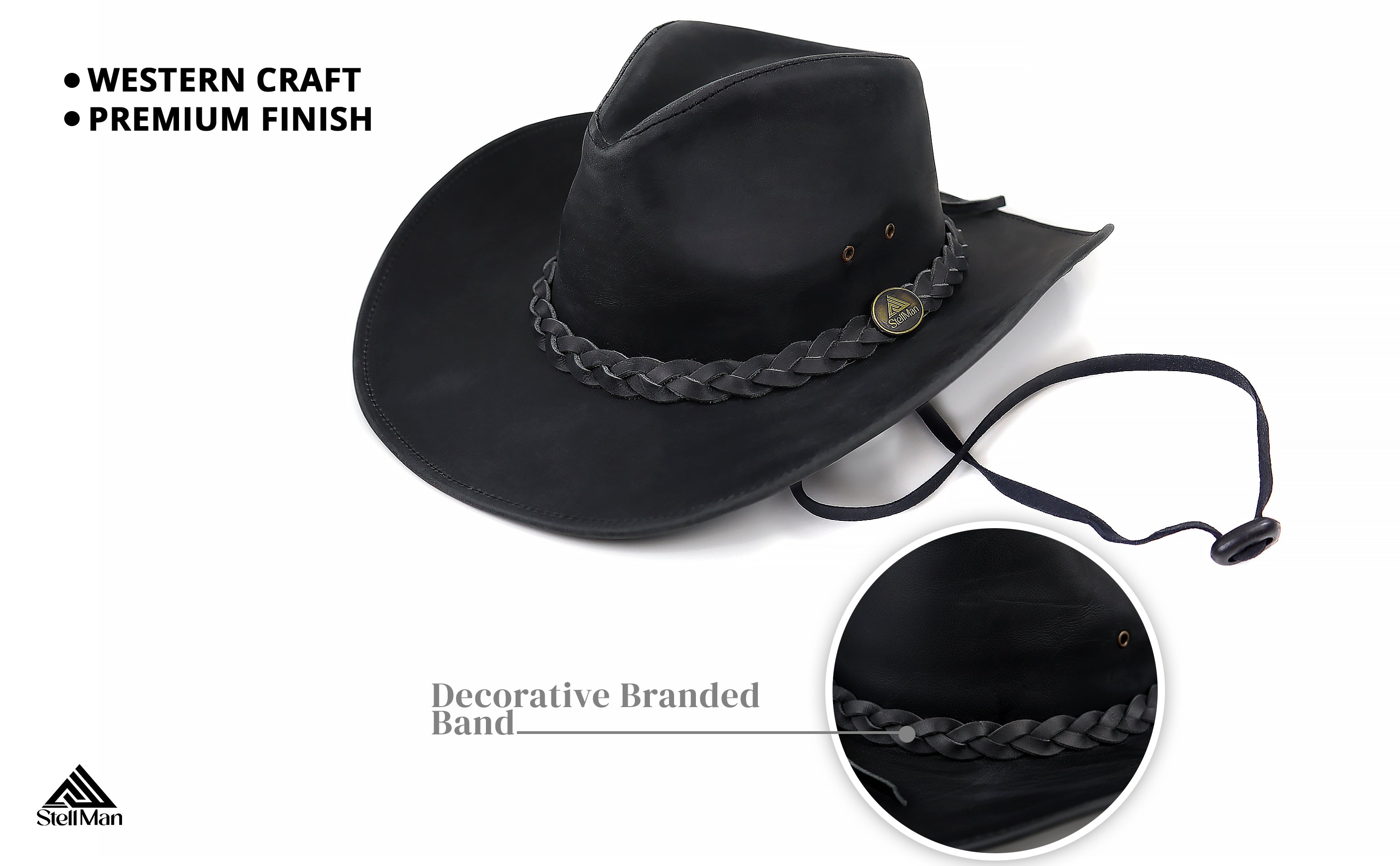The Tucson – Black Braided Band Leather Cowboy Hat