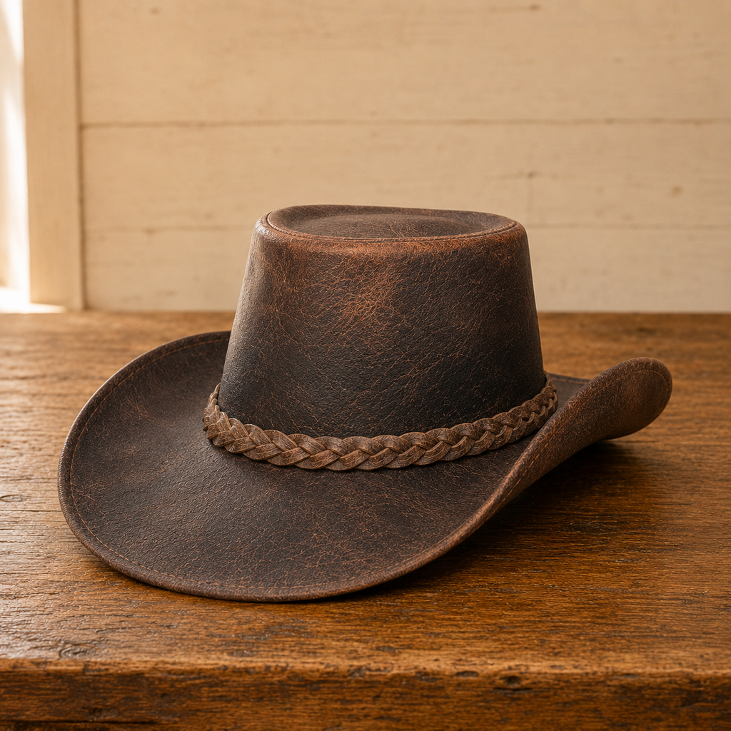 The Clayton – Weathered Brown Leather Cowboy Hat