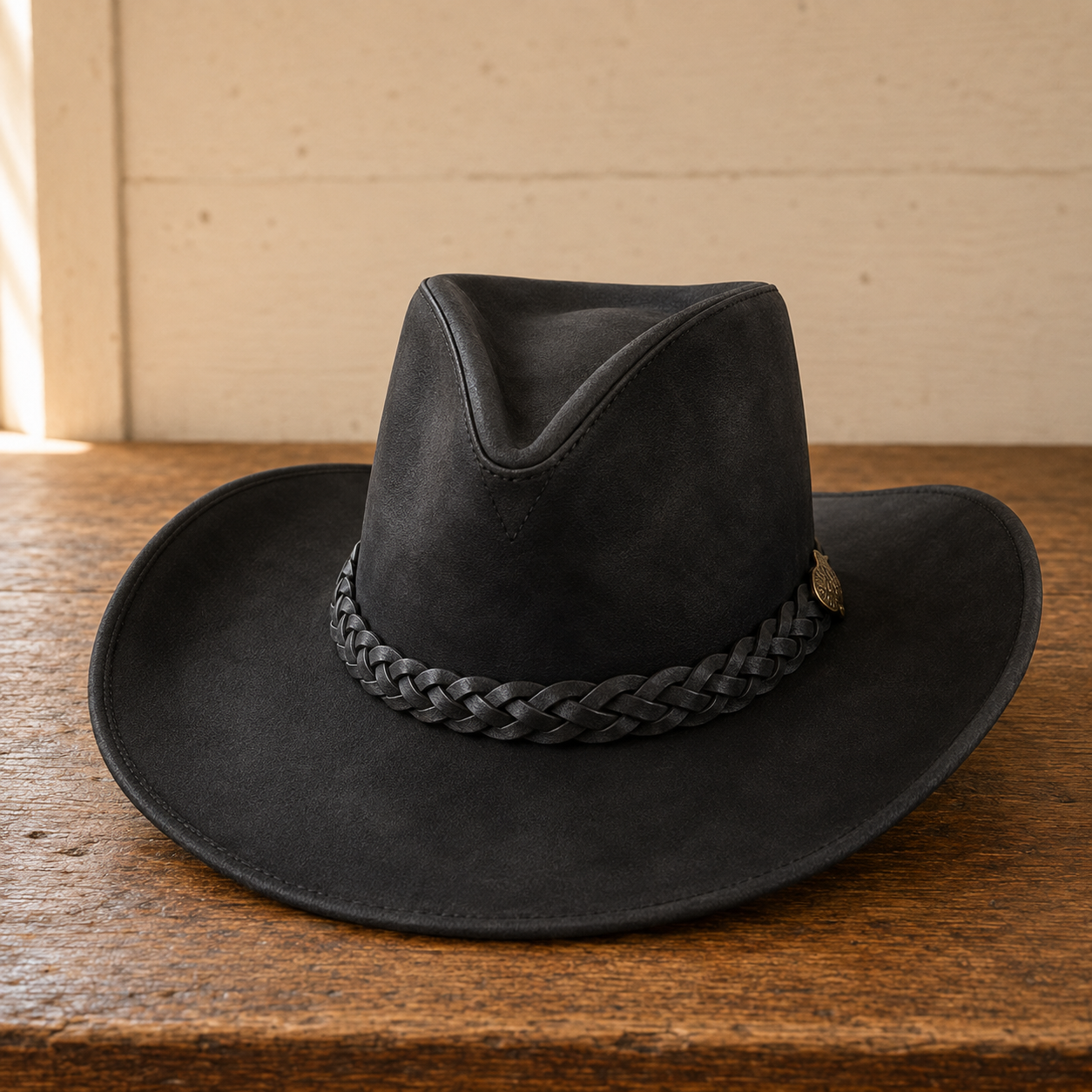 The Tucson – Black Braided Band Leather Cowboy Hat