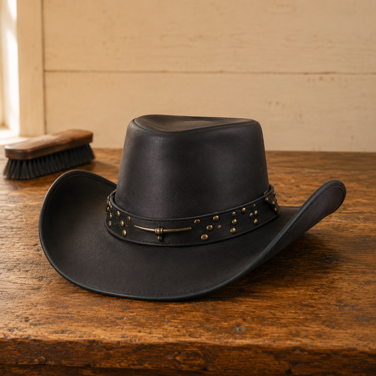 The Eagle Pass – Black Studded Leather Cowboy Hat