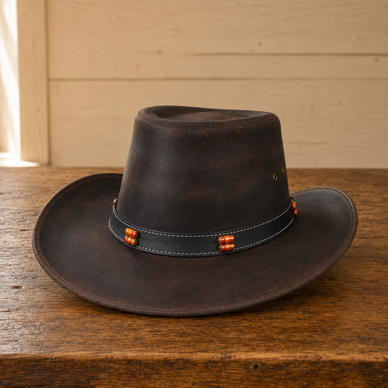 The Amarillo – Beaded Band Leather Cowboy Hat