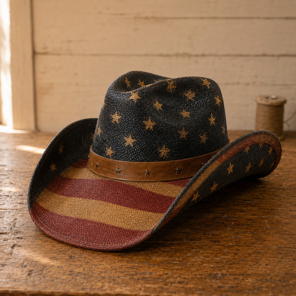 The Liberty – Vintage American Flag Straw Cowboy Hat