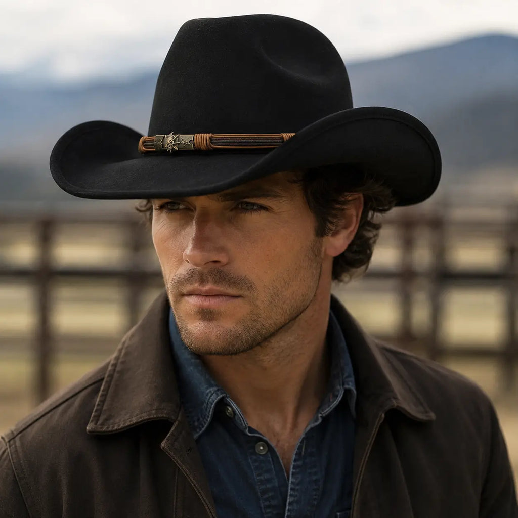 The Livingston – Black Wool Braided Band Cowboy Hat