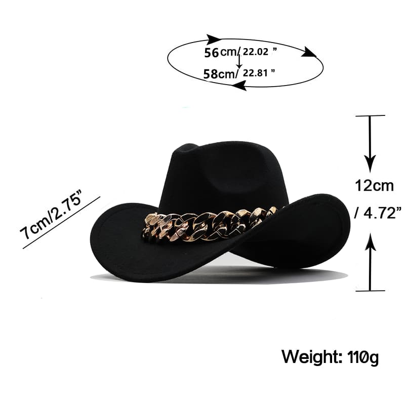 The Deadwood – Gold Chain Wool Cowboy Hat