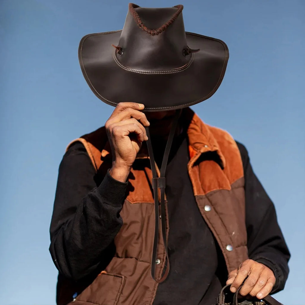The Tombstone – Wide Brim Leather Cowboy Hat
