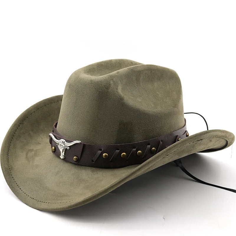 The Gunnison – Olive Suede Longhorn Cowboy Hat
