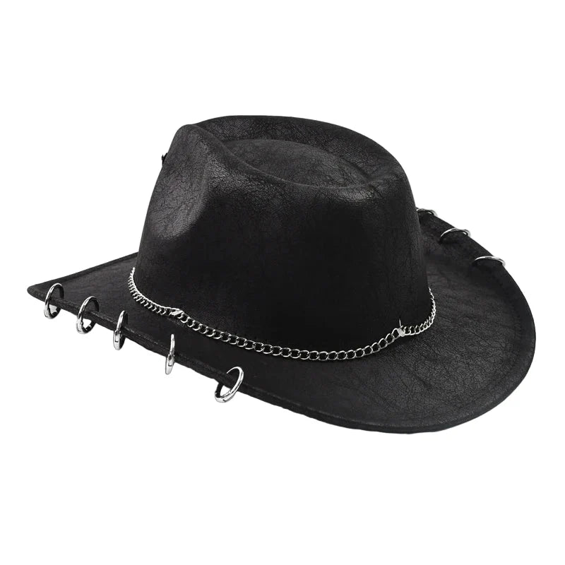 The Pecos – Bull Skull Chain Leather Cowboy Hat