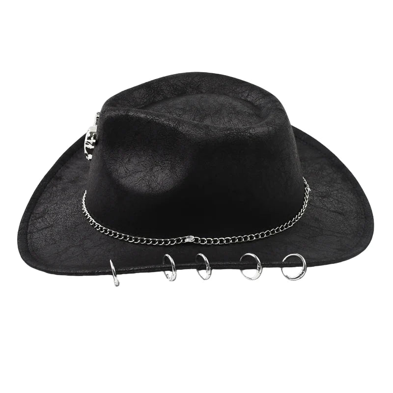 The Pecos – Bull Skull Chain Leather Cowboy Hat