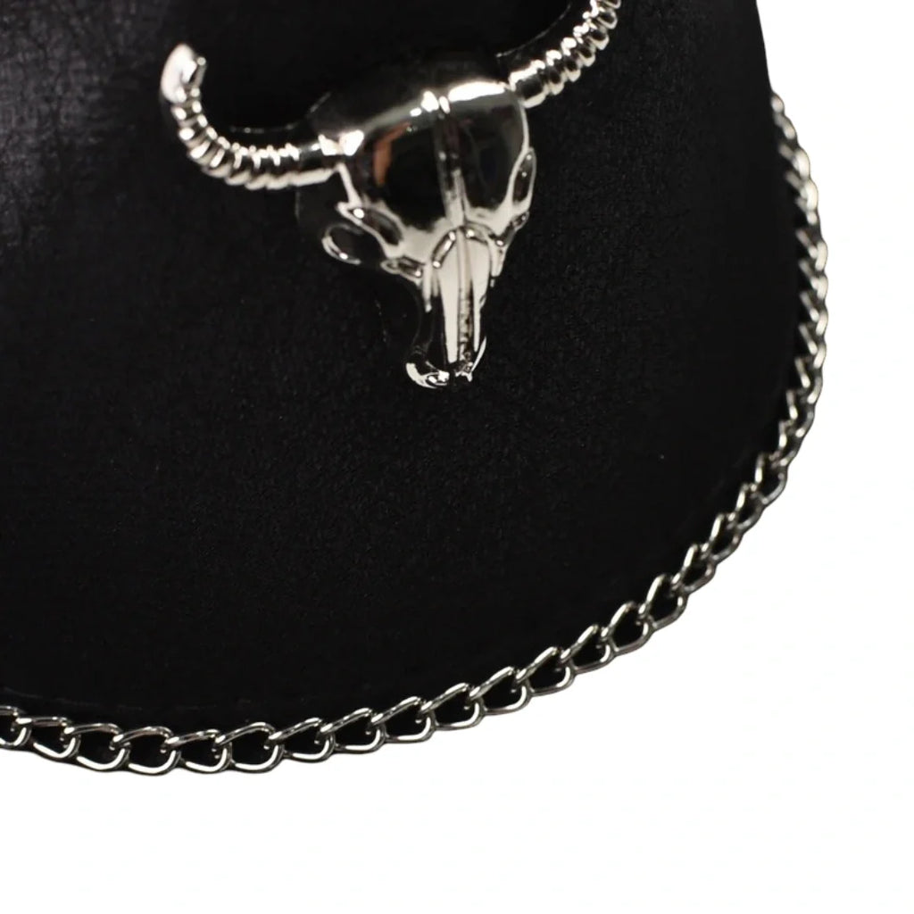 The Pecos – Bull Skull Chain Leather Cowboy Hat